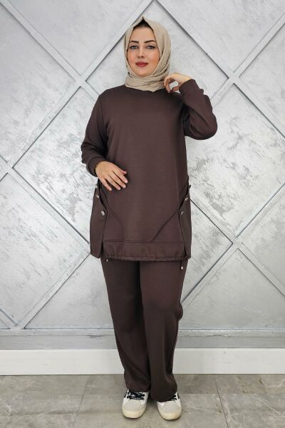 KADIN NERVÜR VE ALLER DİKİM TESETTÜR TAKIM KAHVERENGİ - 3 BEDEN
