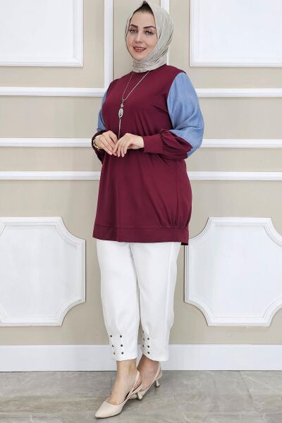 PYS KADIN KOMBİNLİ KOLYE DETAYLI TESETTÜR BORDO - 3 BEDEN