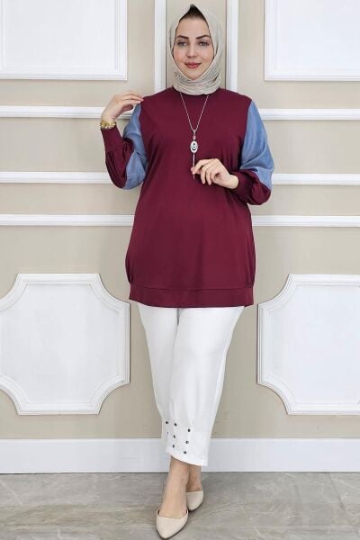 PYS KADIN KOMBİNLİ KOLYE DETAYLI TESETTÜR BORDO - 3 BEDEN