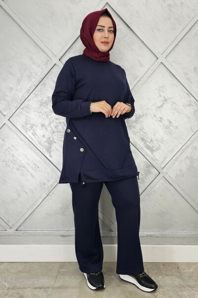 KADIN NERVÜR VE ALLER DİKİM TESETTÜR TAKIM LACİVERT - 2 BEDEN