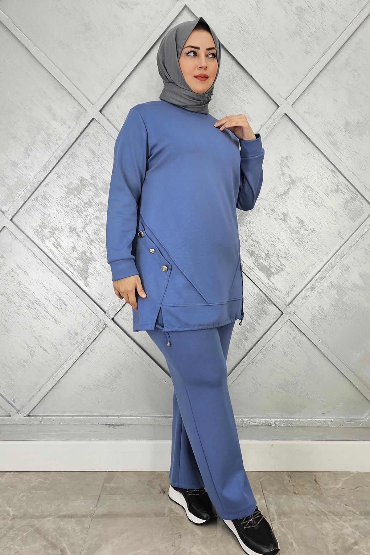 KADIN NERVÜR VE ALLER DİKİM TESETTÜR TAKIM İNDİGO - 4 BEDEN