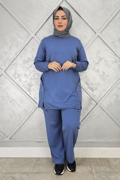 KADIN NERVÜR VE ALLER DİKİM TESETTÜR TAKIM İNDİGO - 4 BEDEN