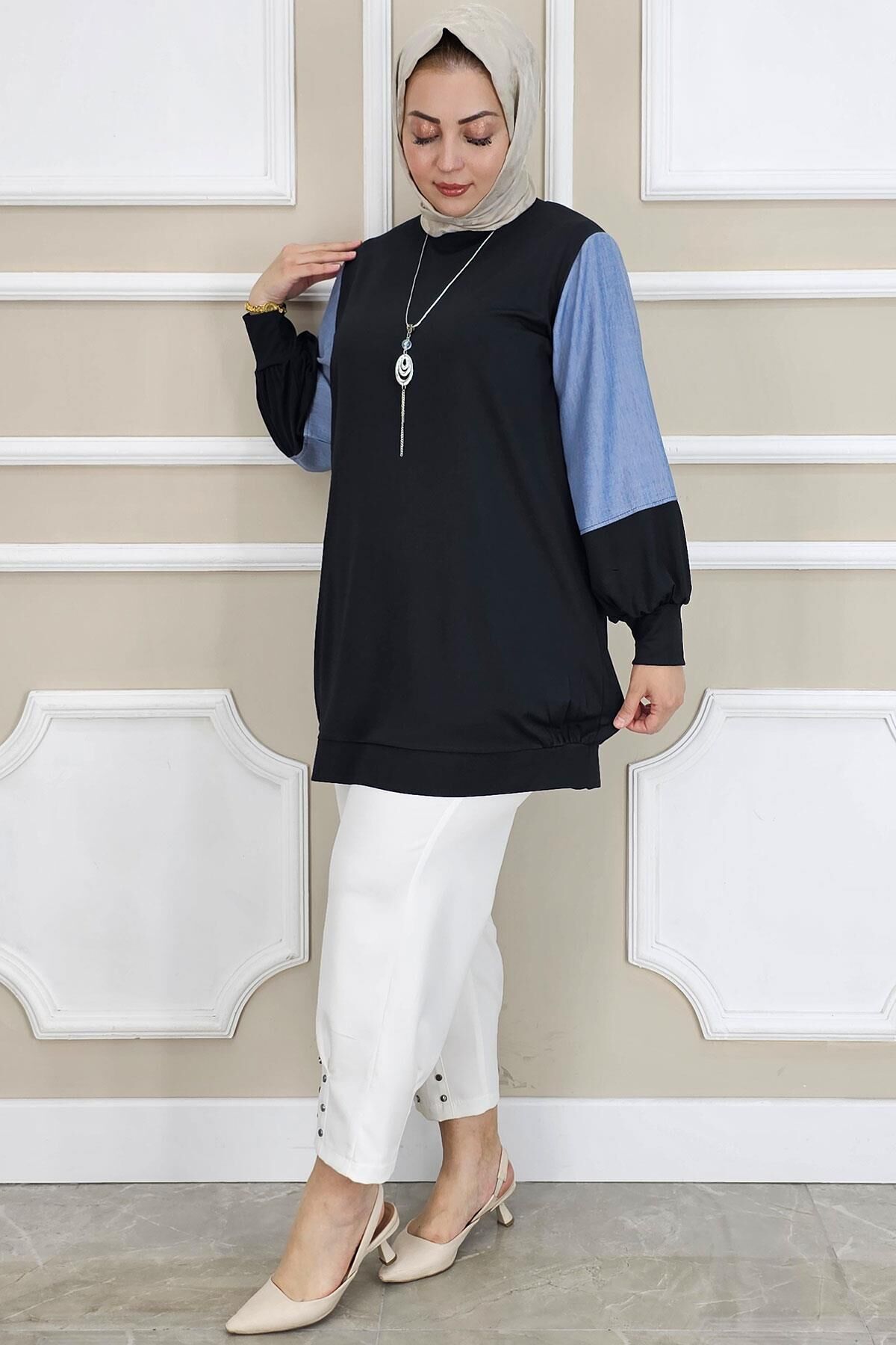 PYS KADIN KOMBİNLİ KOLYE DETAYLI TESETTÜR SİYAH - 3 BEDEN