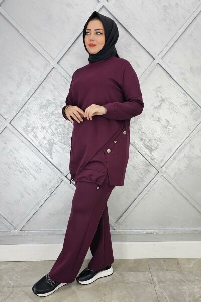 KADIN NERVÜR VE ALLER DİKİM TESETTÜR TAKIM BORDO - 4 BEDEN