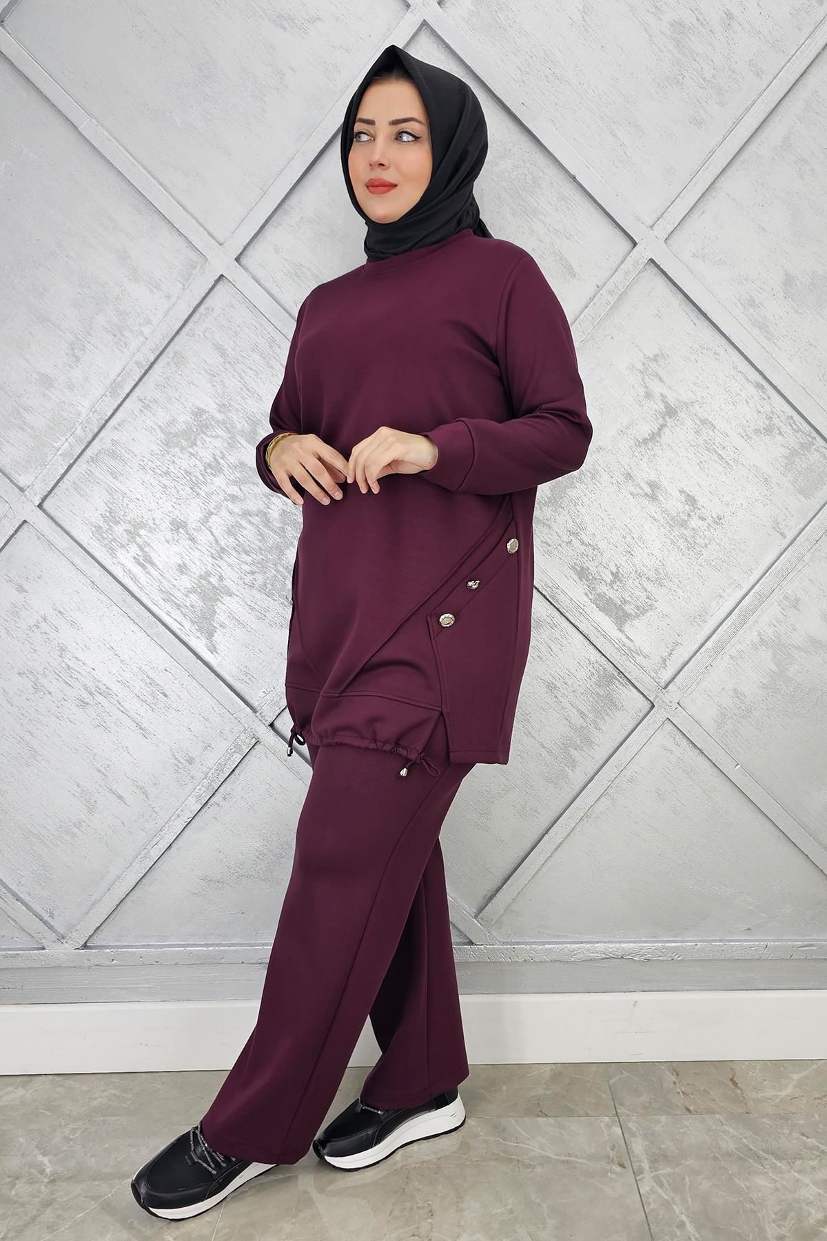 KADIN NERVÜR VE ALLER DİKİM TESETTÜR TAKIM BORDO - 5 BEDEN