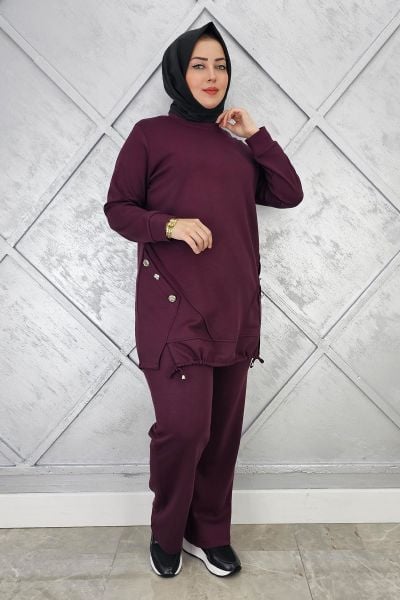 KADIN NERVÜR VE ALLER DİKİM TESETTÜR TAKIM BORDO - 5 BEDEN