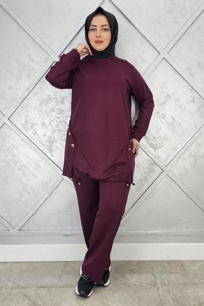 KADIN NERVÜR VE ALLER DİKİM TESETTÜR TAKIM BORDO - 5 BEDEN