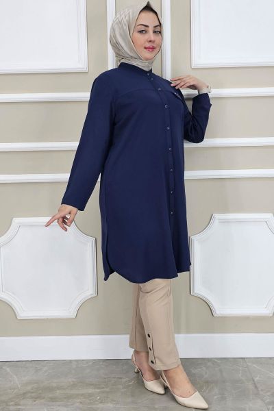 PYS KADIN HAKİM YAKA TESETTÜR GÖMLEK LACİVERT - 2 BEDEN