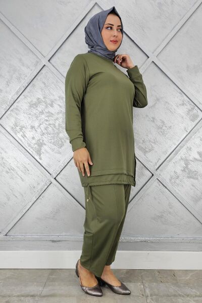 KADIN DÜĞME BAĞCIK DETAYLI TESETTÜR TAKIM HAKİ - 2 BEDEN