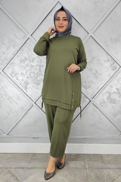 KADIN DÜĞME BAĞCIK DETAYLI TESETTÜR TAKIM HAKİ - 2 BEDEN