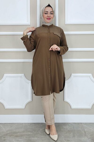 PYS KADIN HAKİM YAKA TESETTÜR GÖMLEK KAHVERENGİ - 2 BEDEN