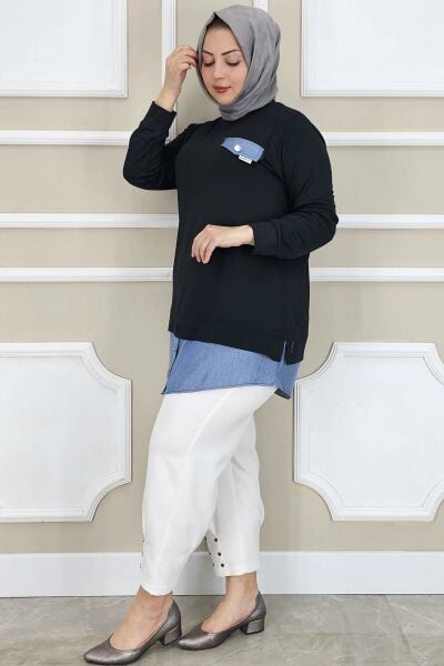 PYS KADIN KOT KOMBİNLİ DÜĞME DETAYLI TESETTÜR TUNİK SİYAH - 4 BEDEN