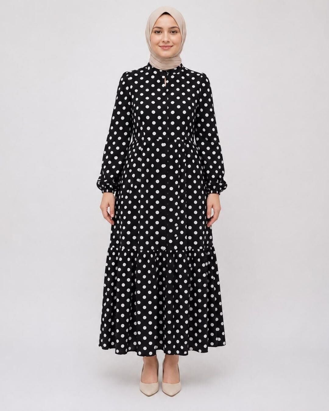 NEVA 2398 MANGO DESENLİ SALAŞ KİLOŞ ELBİSE SİYAH - L-XL