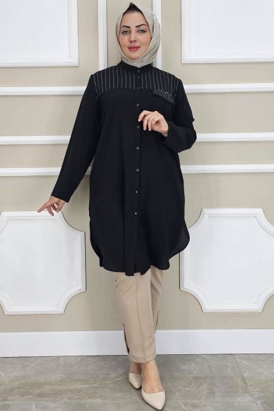 PYS KADIN HAKİM YAKA TESETTÜR GÖMLEK SİYAH - 2 BEDEN