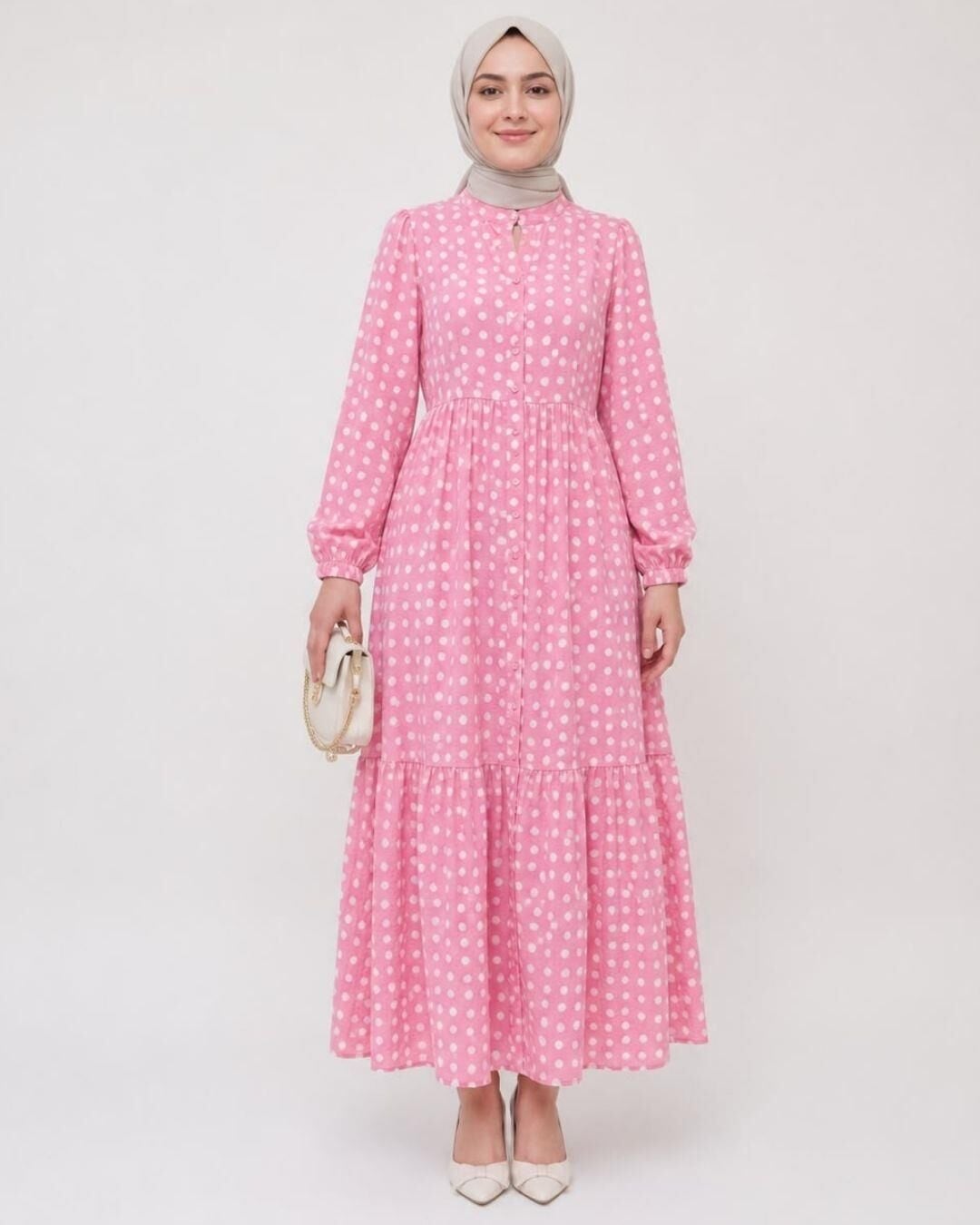 NEVA 2398 MANGO DESENLİ SALAŞ KİLOŞ ELBİSE PEMBE - L-XL