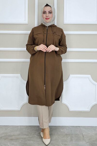 PYS KADIN DİKME AKSESUAR DETAYLI TESETTÜR KAP KAHVERENGİ - 4 BEDEN