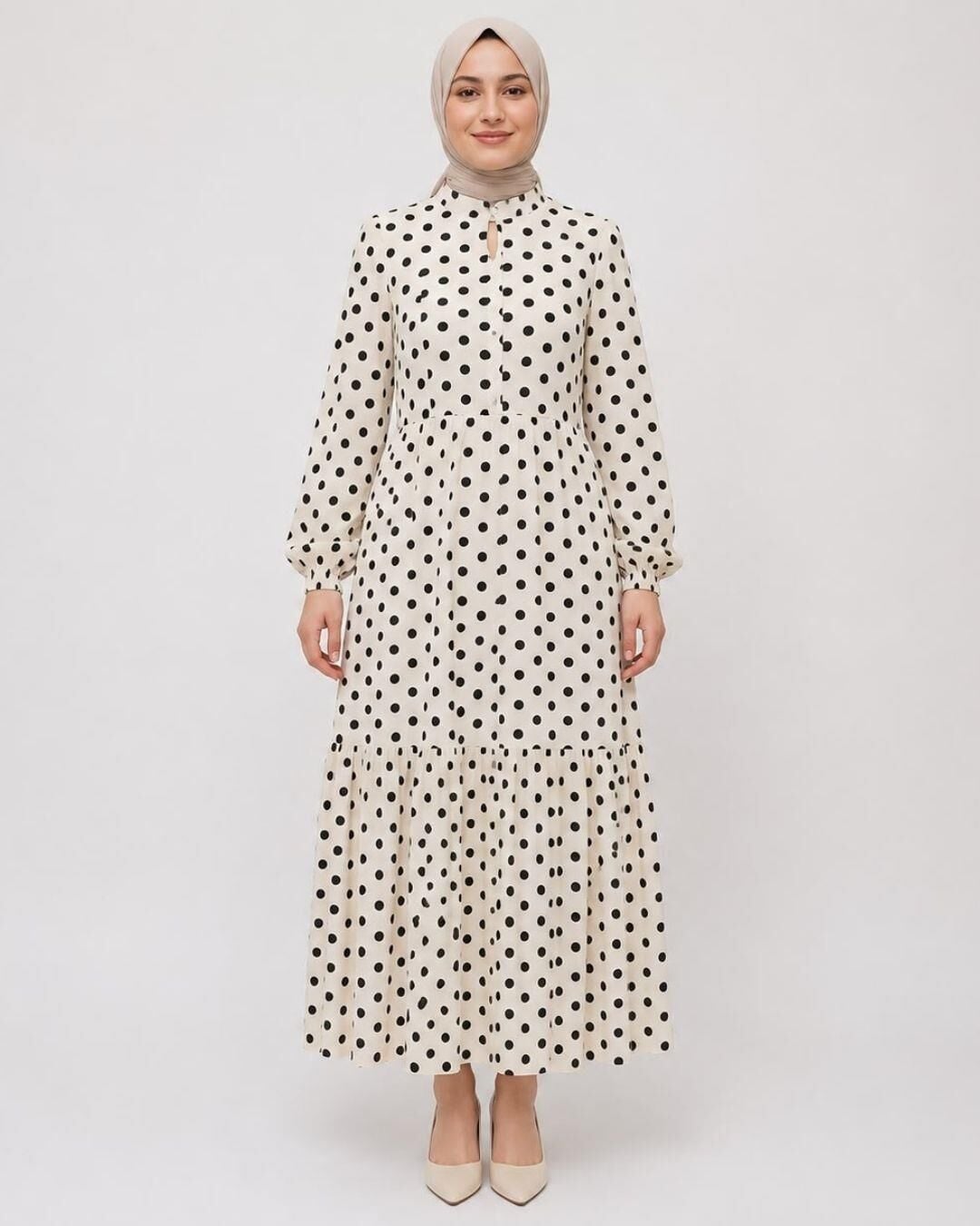 NEVA 2398 MANGO DESENLİ SALAŞ KİLOŞ ELBİSE BEYAZ - L-XL