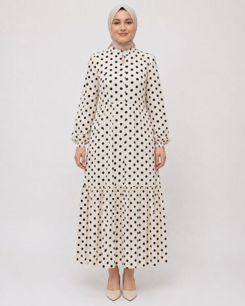 NEVA 2398 MANGO DESENLİ SALAŞ KİLOŞ ELBİSE BEYAZ - L-XL