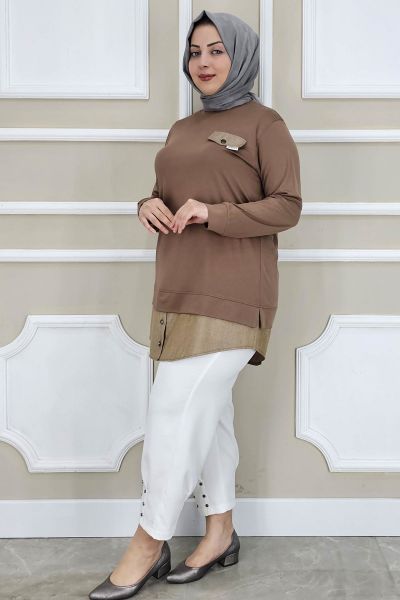 PYS KADIN KOT KOMBİNLİ DÜĞME DETAYLI TESETTÜR TUNİK TABA - 2 BEDEN
