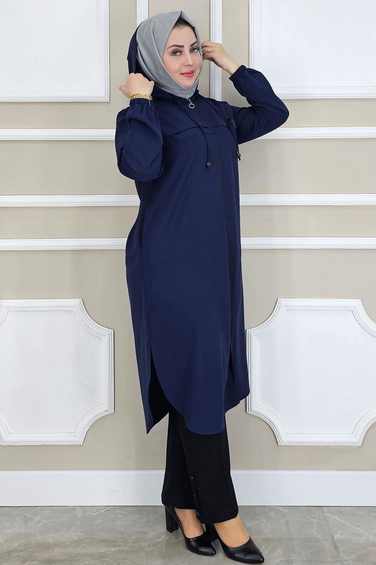 PYS KADIN DİKME AKSESUAR DETAYLI TESETTÜR KAP LACİVERT - 3 BEDEN