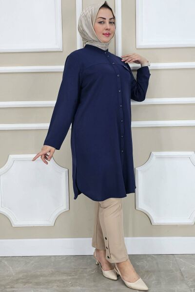 PYS KADIN HAKİM YAKA TESETTÜR GÖMLEK LACİVERT - 4 BEDEN