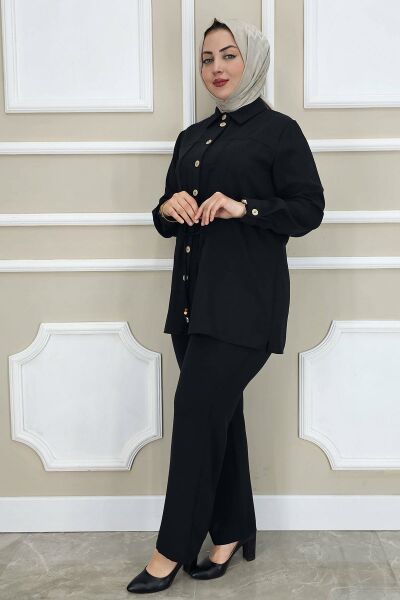 PYS KADIN DANTEL ŞERİT DETAYLI TESETTÜR TAKIM SİYAH - 4 BEDEN