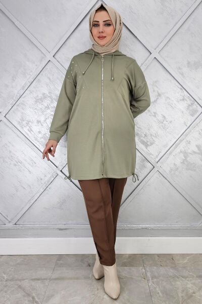 KADIN RİVET DETAYLI PANTOLON KAHVERENGİ - 42