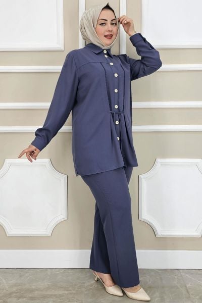 PYS KADIN DANTEL ŞERİT DETAYLI TESETTÜR TAKIM ANTRSİT - 3 BEDEN