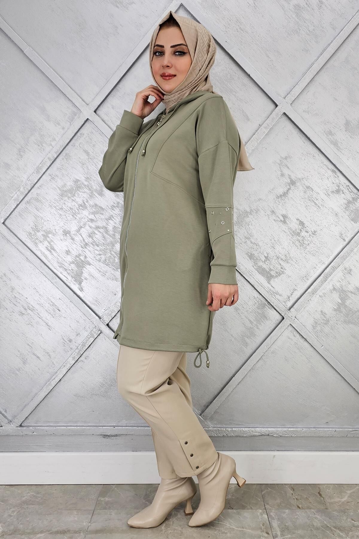 KADIN RİVET DETAYLI PANTOLON TAŞ - 52