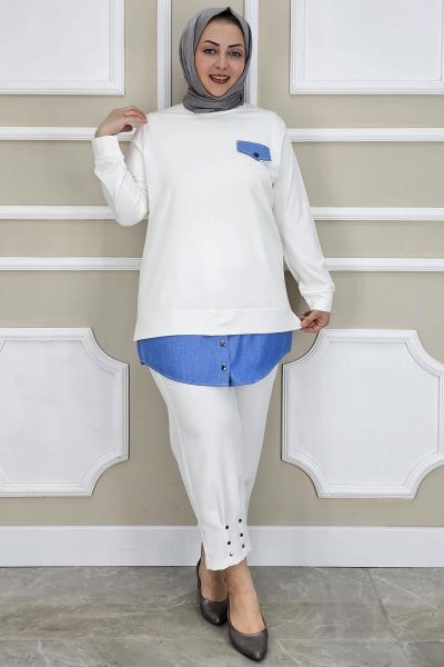 PYS KADIN KOT KOMBİNLİ DÜĞME DETAYLI TESETTÜR TUNİK EKRU - 5 BEDEN
