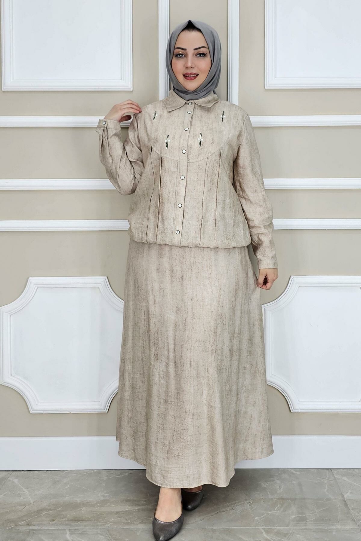 PYS KADIN TAŞ DETAYLI GÖMLEK ETEK TESETTÜR TAKIM