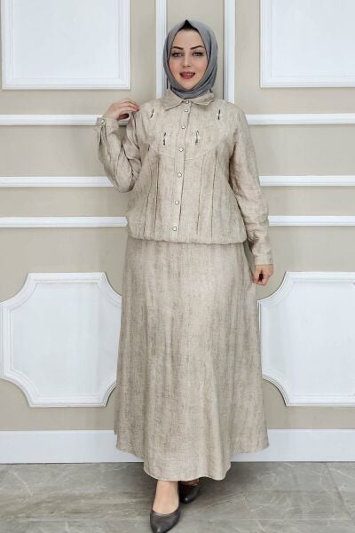 PYS KADIN TAŞ DETAYLI GÖMLEK ETEK TESETTÜR TAKIM