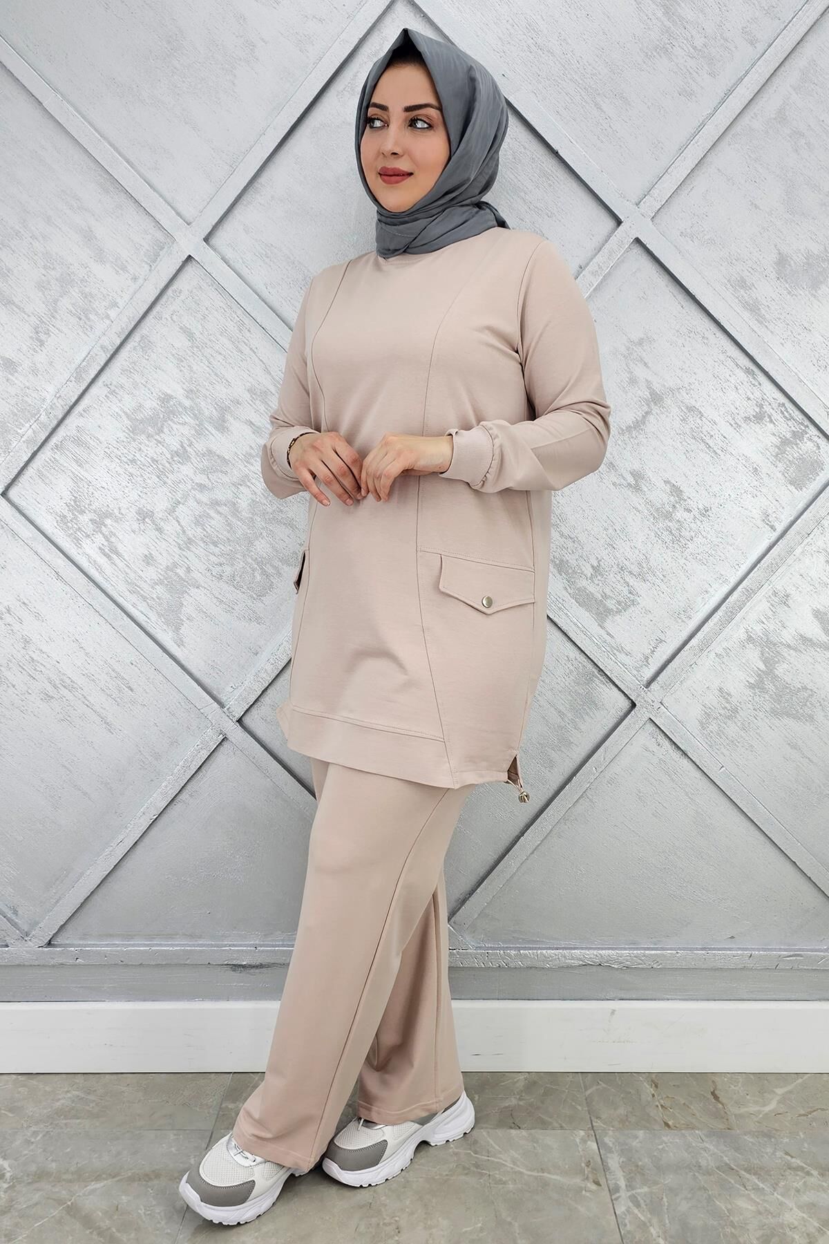 KADIN CEP GÖRÜNÜMLÜ TESETTÜR TAKIM BEJ - 2XL