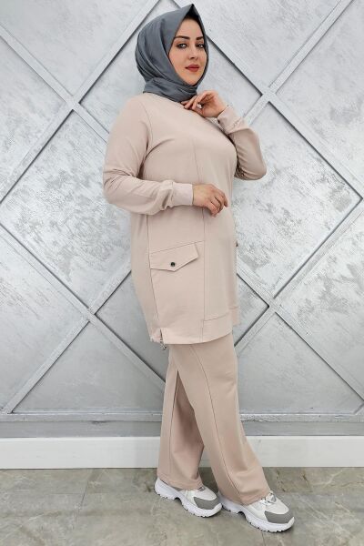 KADIN CEP GÖRÜNÜMLÜ TESETTÜR TAKIM BEJ - 2XL