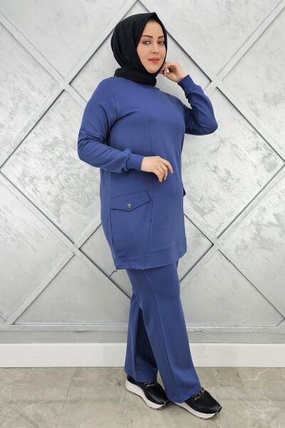 KADIN CEP GÖRÜNÜMLÜ TESETTÜR TAKIM İNDİGO - L