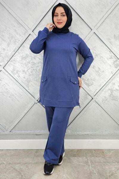 KADIN CEP GÖRÜNÜMLÜ TESETTÜR TAKIM İNDİGO - 3XL
