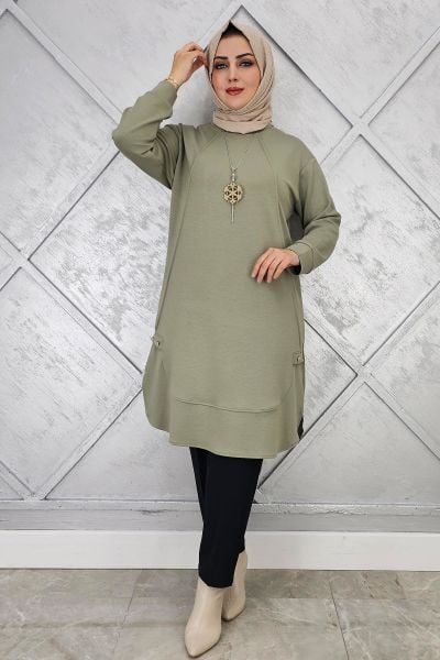 KADIN KOLYE VE DÜĞME DETAYLI TESETTÜR TUNİK