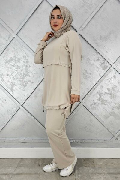 KADIN TAŞ DETALI BAĞCIKLI TESETTÜR TAKIM TAŞ - 4 BEDEN