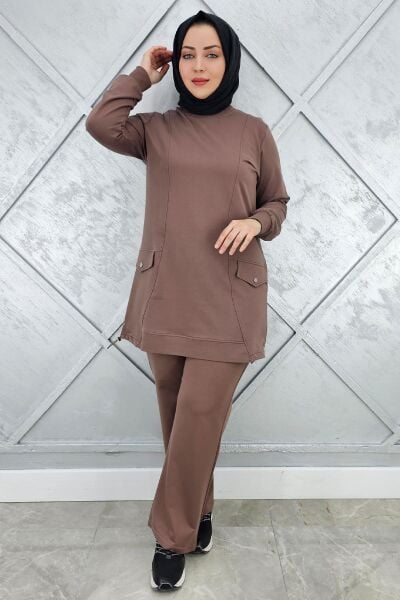 KADIN CEP GÖRÜNÜMLÜ TESETTÜR TAKIM VİZON - L