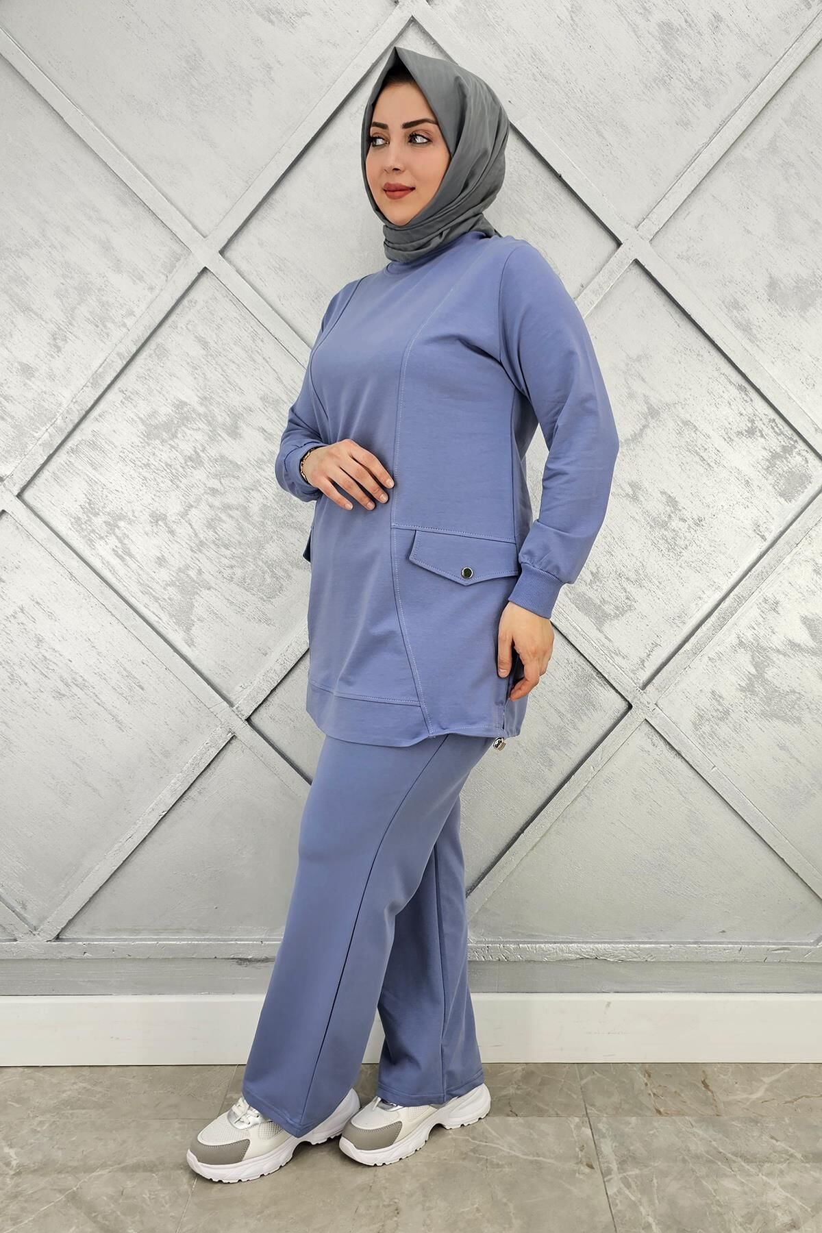 KADIN CEP GÖRÜNÜMLÜ TESETTÜR TAKIM MAVİ - 3XL