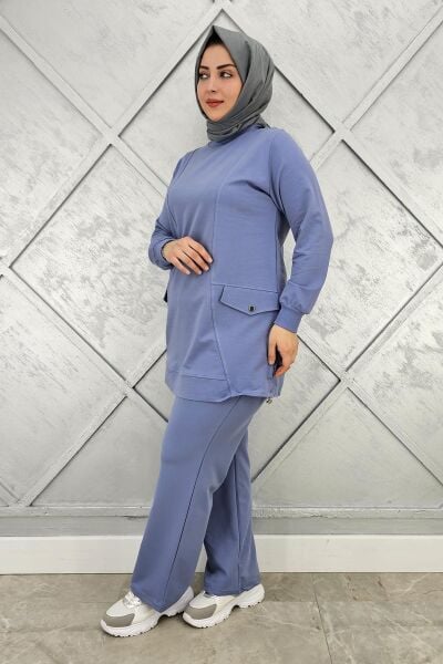 KADIN CEP GÖRÜNÜMLÜ TESETTÜR TAKIM MAVİ - 3XL