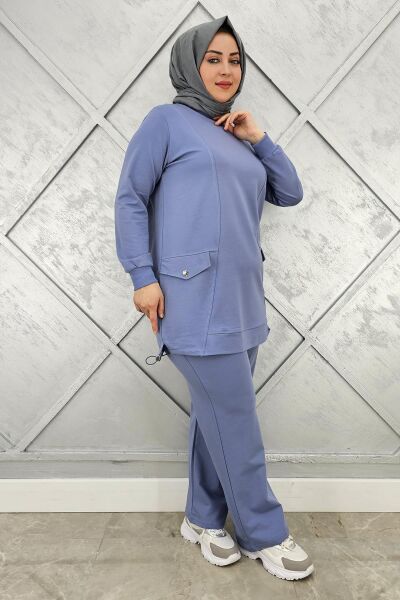 KADIN CEP GÖRÜNÜMLÜ TESETTÜR TAKIM MAVİ - 3XL