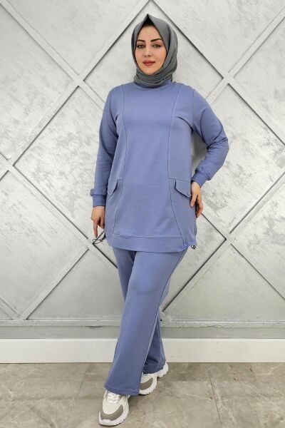 KADIN CEP GÖRÜNÜMLÜ TESETTÜR TAKIM MAVİ - 3XL