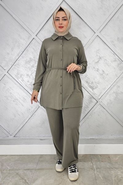 KADIN BELİ KEMER DETAYLI TESETTÜR TAKIM HAKİ - 4 BEDEN