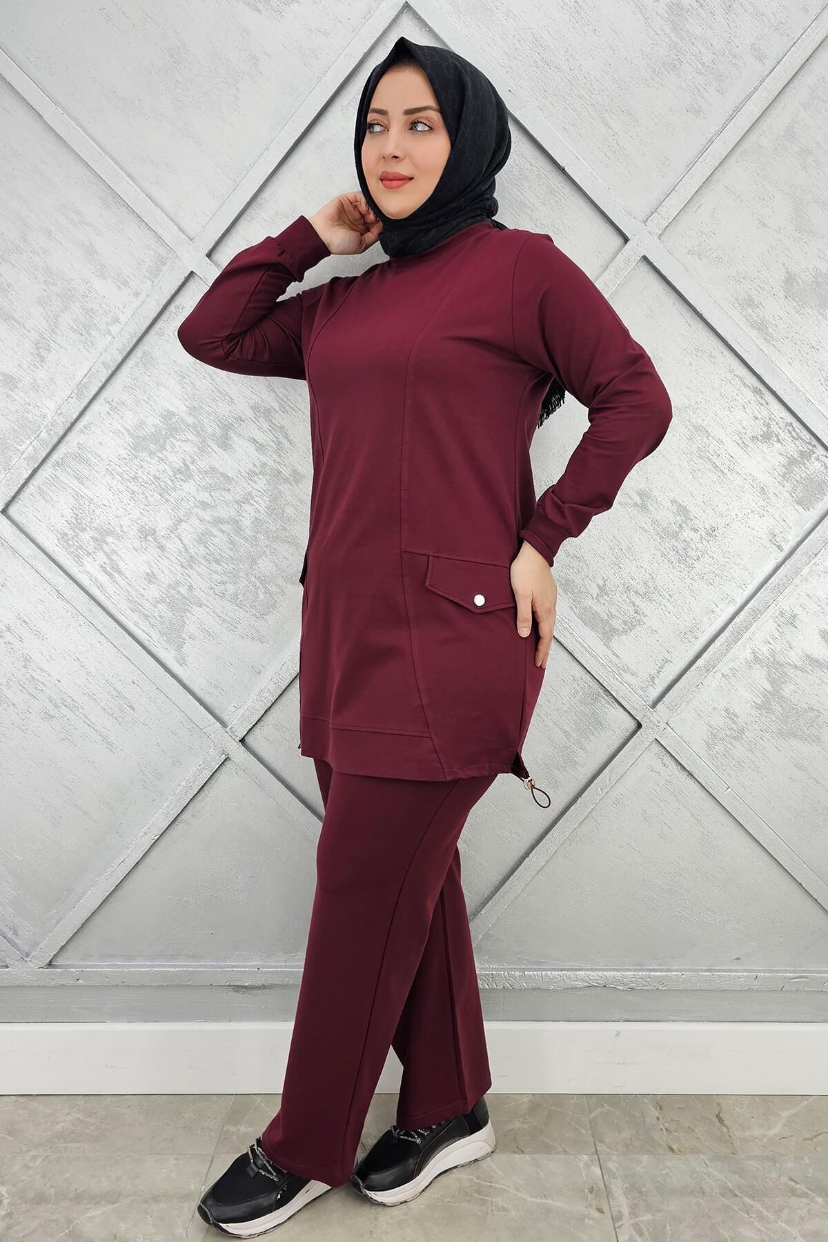 KADIN CEP GÖRÜNÜMLÜ TESETTÜR TAKIM BORDO - 3XL