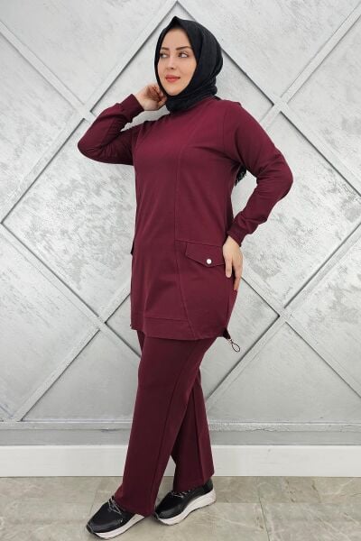 KADIN CEP GÖRÜNÜMLÜ TESETTÜR TAKIM BORDO - XL