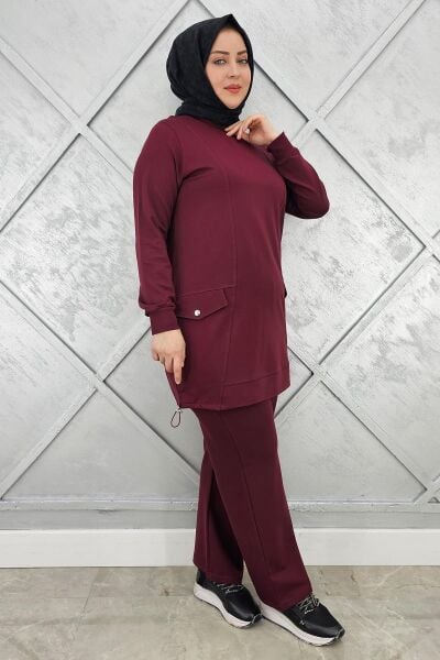 KADIN CEP GÖRÜNÜMLÜ TESETTÜR TAKIM BORDO - XL