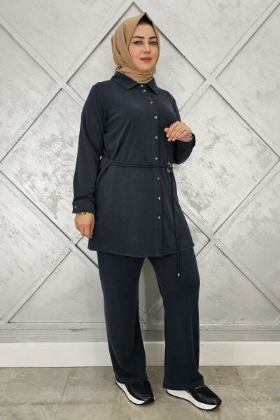 KADIN BELİ KEMER DETAYLI TESETTÜR TAKIM SİYAH - 4 BEDEN