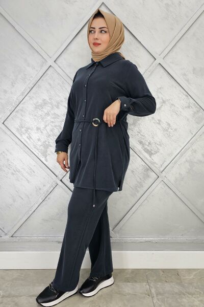 KADIN BELİ KEMER DETAYLI TESETTÜR TAKIM SİYAH - 4 BEDEN