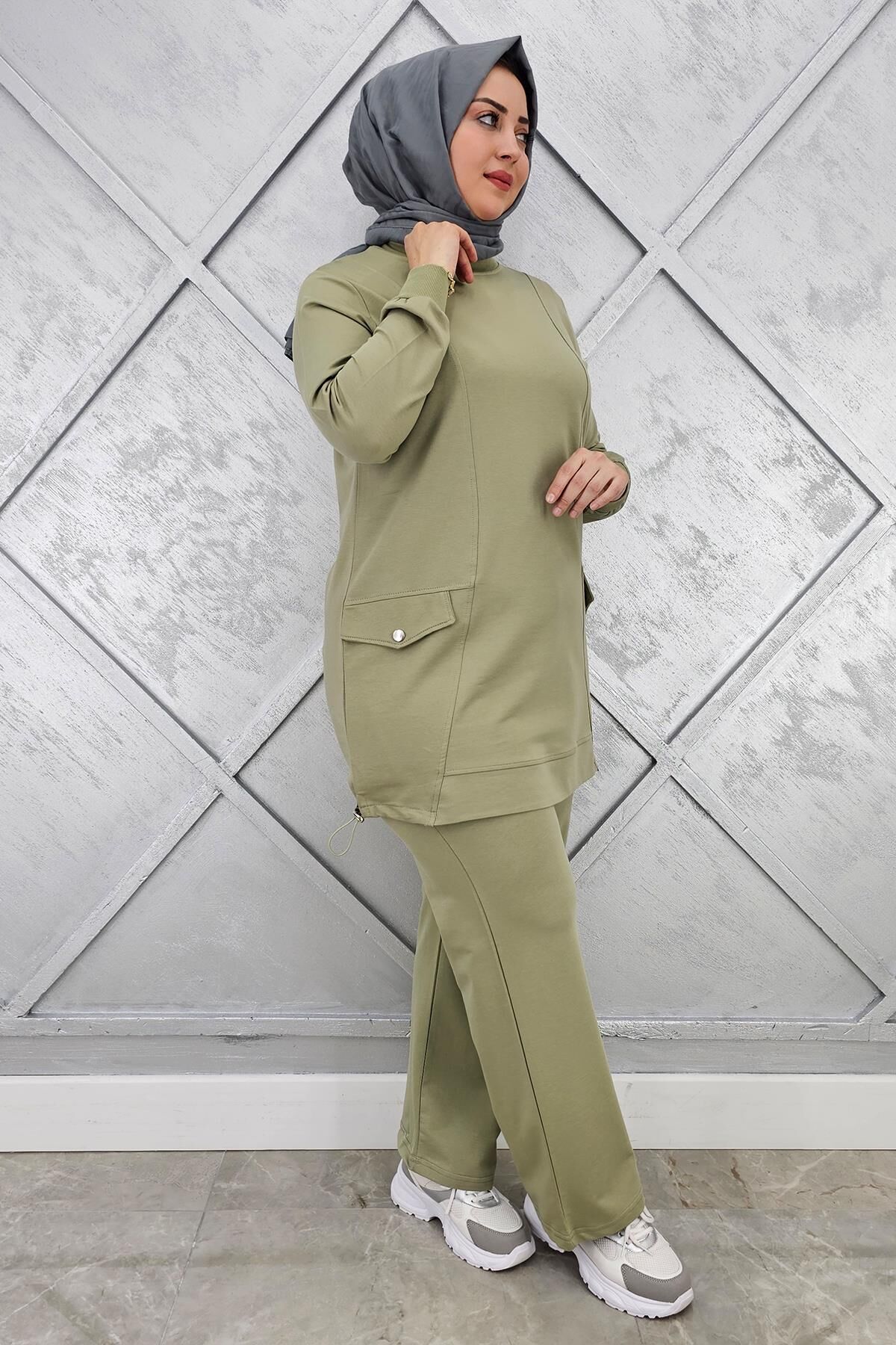 KADIN CEP GÖRÜNÜMLÜ TESETTÜR TAKIM HAKİ - 2XL